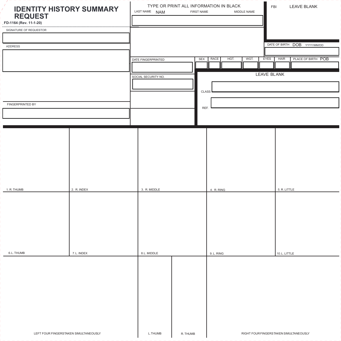 Formato FD-1164 para Identity History Summary Request